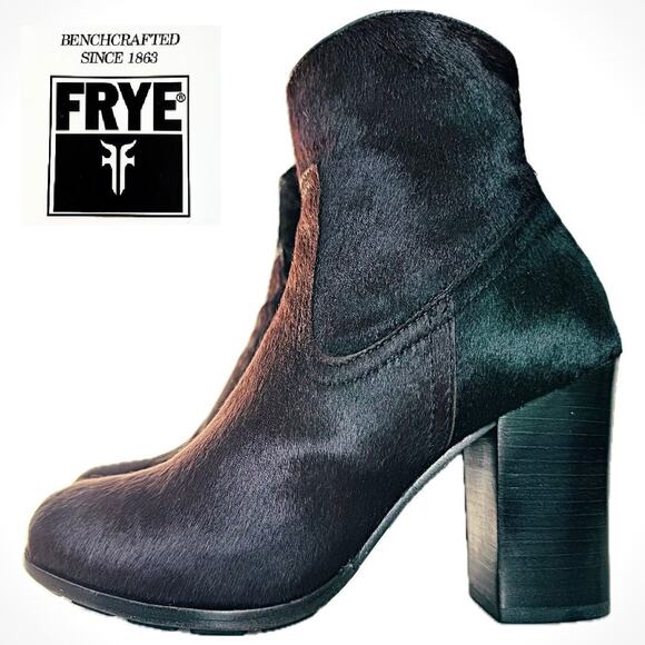 FRYE Parker Short Calf Hair On Black Ankle Bootie Boots - Picture 2 of 6